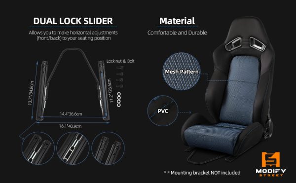ModifyStreet Classic-Series Mesh PVC Reclinable Racing Seats Pair ...