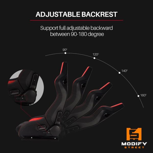 Modiftystreet Venom-Series PVC Racing Seats (Black+Red) - ModifyStreet