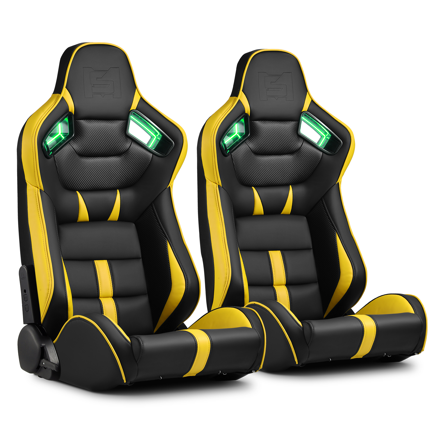 Neon Racer Series Black/Yellow PVC Reclinable Racing Seats